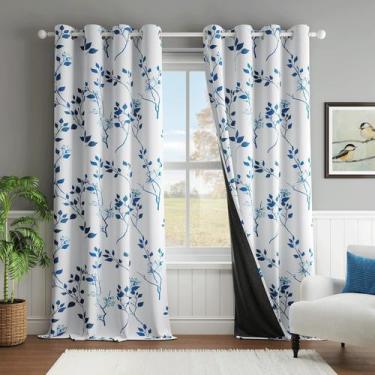 Imagem de Cortinas Beauoop Floral 100% Blackout 213x213cm Azul marinho