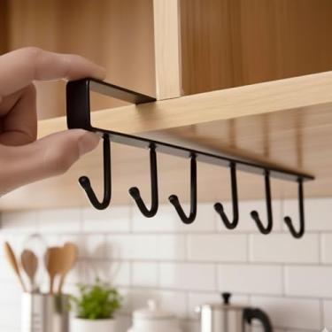 Imagem de Ganchos para canecas de café embaixo de armários e copos, prateleira para armário, banheiro, cozinha, organizador de porta de armário sem broca