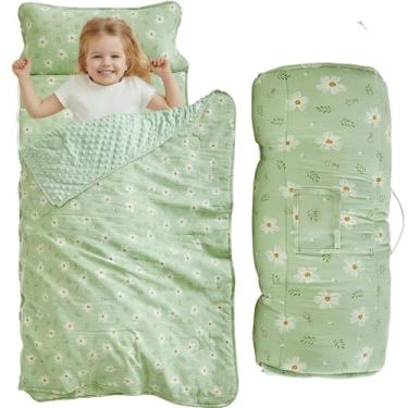 Imagem de Tapete de cochilo floral infantil com zíper, cobertor de minky destacável e travesseiro removível, sacos de dormir macios para meninas, saco de dormir infantil para creche, jardim de infância, tapete