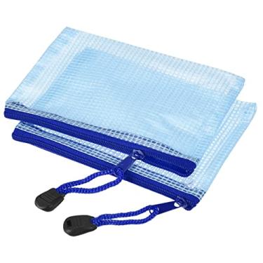 Imagem de Sacos de malha com zíper, bolsos para documentos tamanho B8, pastas para escritório e casa, pacote azul com 6
