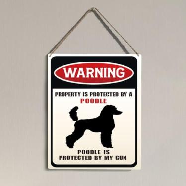 Imagem de Decoração de parede engraçada de advertência de poodle, presentes para amantes de cães, presentes para mulheres, homens, amigos, vizinhos, retrô, cuidado com cães, placas para cerca, quintal, quintal