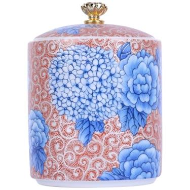 Imagem de Mini jarra de porcelana azul e branca com tampa, recipiente hermético de cerâmica para especiarias/chá/condimentos — Acento decorativo vintage chinoiserie, vaso pequeno, recipiente de armazenamento