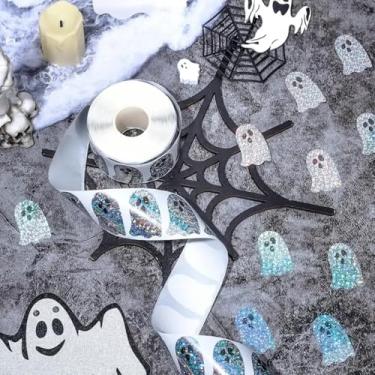 Imagem de Adesivos de fantasma de Halloween, 500 peças, rolo de rosto engraçado, a laser, fofo, fantasma, holográfico, à prova d'água, adesivos autoadesivos para decoração de diário de envelopes, suprimentos de