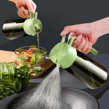 Imagem de Pulverizador de óleo escuro com bloqueio de luz de 470 ml para cozinhar, frasco dispensador de azeite de oliva 2 em 1 para cozinha, garrafa de óleo de vidro verde escuro premium, névoa de óleo de grau