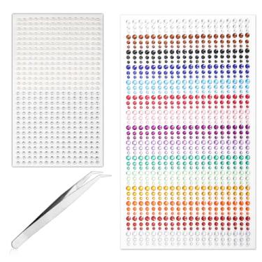 Imagem de 1350 peças de adesivos de strass, 0,12/0,16/0,20 polegadas colorido autoadesivo rosto diamante joias adesivos de acrílico rosto gema adesivos com pinças para maquiagem rosto olho unha decoração de