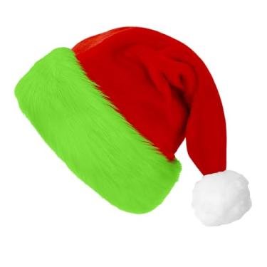 Imagem de HPMAISON Christmas Santa Hat for Adults Christmas Party Green Red Furry Elf Hat Xmas New Year Halloween Costume Accessories Women Men Party Headwear