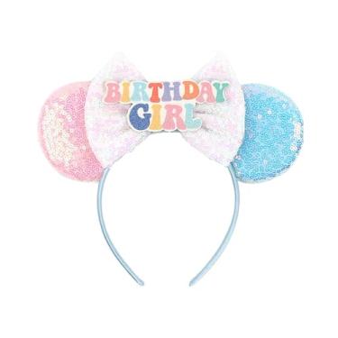 Imagem de Bandanas de aniversário de orelhas de rato para meninas – Decoração de laço de lantejoulas com glitter, faixas de cabelo de orelhas de rato, presente exclusivo para mulheres, adultos, festa de