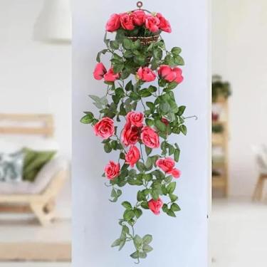 Imagem de 240 cm decoração de vime de flor artificial para pendurar na parede, guirlanda de flores rosas, decoração de fundo de quarto de casamento, vermelho ameixa