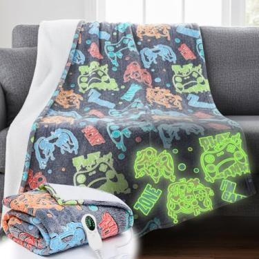 Imagem de Rossesay Cobertor infantil aquecido que brilha no escuro cobertor infantil menina menino presente de inverno elétrico com 10 níveis e 8 horas de desligamento automático certificado ETL lavável na