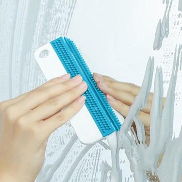 Imagem de Rodo de chuveiro para portas de vidro azulejo dupla face silicone acessórios de banheiro essenciais para casa limpeza azul