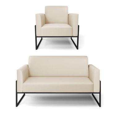 Imagem de Sofá Namoradeira Com Poltrona Base Industrial Alta Preto Marisa Corino D03 - D\'rossi Cor Bege