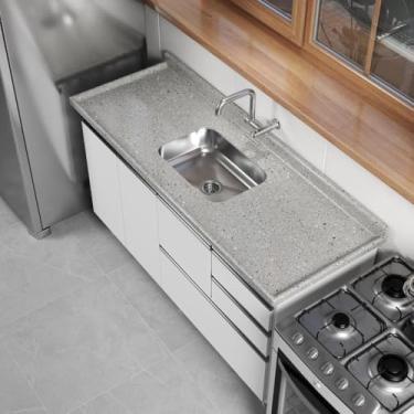 Imagem de Pia de Cozinha Mármore Sintético 160x55cm com Cuba Aço Inox Multimóveis Cr20475 Cinza