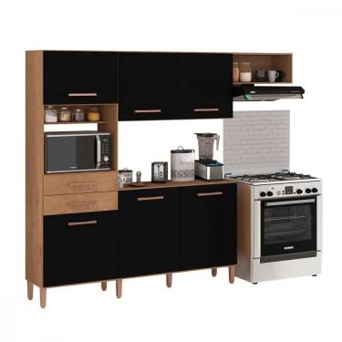 Imagem de Cozinha Completa Salinas Top 6 Portas 2 Gav. Atualle Móveis Canelato Rustico/preto Fosco