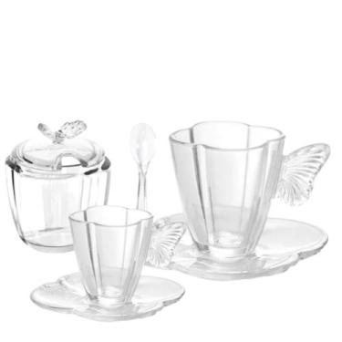 Imagem de Xícara para Chá e Cafe e Açucareiro Vidro Butterfly 17pç Wolff