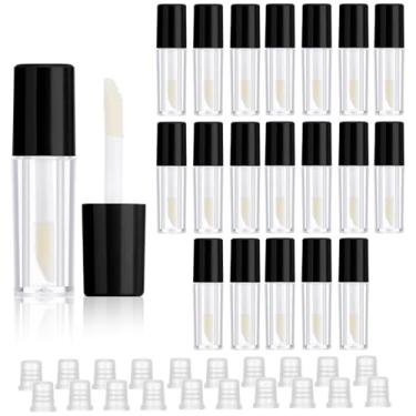Imagem de Ouligay 20 unidades de tubos vazios de brilho labial transparentes de 1,2 ml, recipientes de protetor labial preto para maquiagem DIY, mini tubos de protetor labial recarregáveis