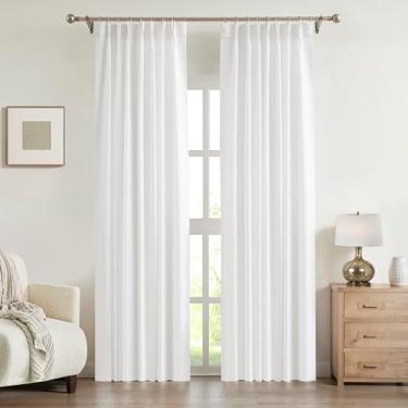 Imagem de Central Park Cortina branca com filtro de luz plissada, 238 cm, linho, misturado, tratamento de janela, cortina de privacidade, com forro de microfibra para sala de estar, quarto, com ganchos para