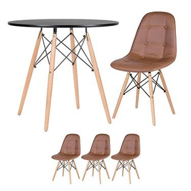 Imagem de Loft7, KIT - Mesa Eames 80 cm preto + 3 cadeiras Eames Botonê marrom