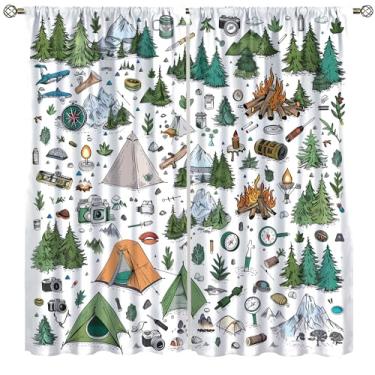 Imagem de SYZWWSYX Cortinas vintage de campismo, tendas de floresta ao ar livre rústicas com estampa de tema de campista para cozinha, quarto, sala de estar, sala de jantar, tratamento de janela, 106 x 113 cm