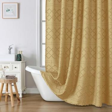 Imagem de Lecloud Conjunto de cortina de chuveiro dourada extralonga 182 x 236 cm, cortina de chuveiro texturizada, moderna, fazenda, chique, texturizada, listrada, minimalista, linda, hotel, cortinas de