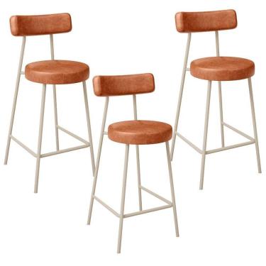 Imagem de Kit 03 Banquetas Baixa Cozinha Sala Jantar Bancada Milão Arena L02 Couríssimo Camel - Lyam Decor