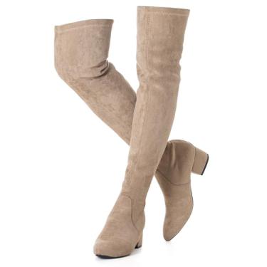 Imagem de N.N.G Botas femininas acima do joelho até a coxa camurça bloco inverno baixa acima da altura da coxa longa OTK conforto bico fino, Cinza, 5 cm, 38