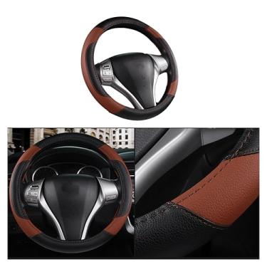 Imagem de Couslcd Capa de couro para volante de carro, protetor universal de volante de carro de 38 cm para mulheres e homens, respirável, antiderrapante e durável, acessórios interiores de carro para a maioria