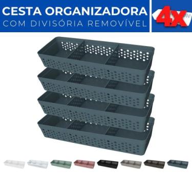 Imagem de Kit 4 Cesto Organizador Rattan c/ Divisória Removível 34x11 - Usual Ut