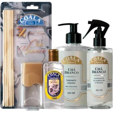 Imagem de Kit Coala Chá Branco com 4 Produtos – Limpador Concentrado 120ml + Sabonete Líquido 500ml + Difusor de Aromas 100ml + Odorizante de Tecidos 260ml