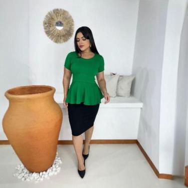 Imagem de Blusa Peplum Plus Size Moda Evangélica Feminina - MISS FLOWER, Verde b