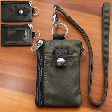 Imagem de Carteira de proteção de identidade à prova d'água com janela de documentos, chaveiro destacável, porta-cartões antirroubo, Verde, Clássico