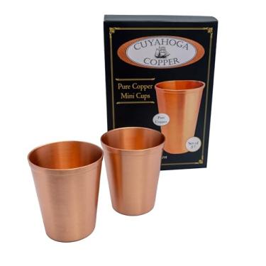 Imagem de Cuyahoga Copper Mini copos - pacote com 2 - copos pequenos de cobre puro de 7 cm, acabamento fosco de calibre pesado, copos de banheiro de 113 g, copos pequenos, copos infantis, cobre sólido