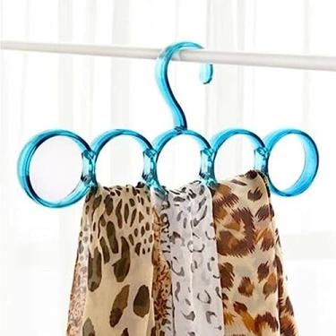 Imagem de Cabide de cachecol simples de 5 furos, cabide de cachecol colorido estilo nórdico, cabide multiuso, cabide de lenço de seda e gravata azul grande