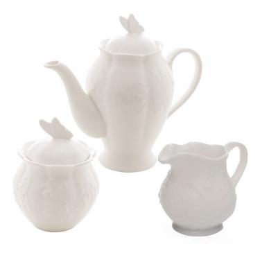 Imagem de Kit Bule + Leiteira + Açucareiro New Bone Butterfly Flower Lyor