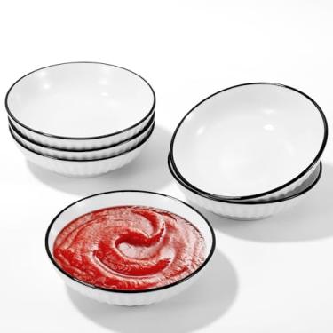 Imagem de Conjunto de 6 pratos de cerâmica para molho - Tigelas pequenas de condimentos para molho de soja, sushi, ketchup, lanches - perfeito para festas, restaurantes, casa - cerâmica durável - lavável na