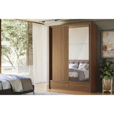 Imagem de Guarda Roupa Solteiro 2 Portas De Correr (1 C/ Espelho) E 4 Gavetas Volpe Wood/terracota - Santos Andirá