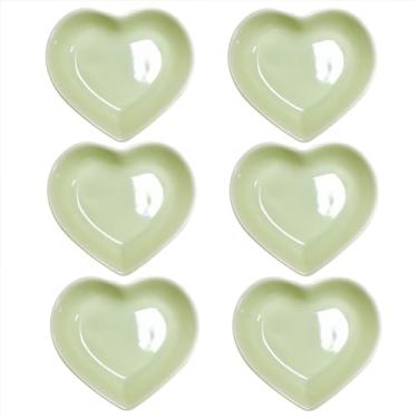 Imagem de Pirhosigma 6 peças de porcelana verde claro em forma de coração prato de molho de soja tigelas de imersão de cerâmica 50 ml para jantar, assar, churrasco e cozinhar