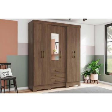 Imagem de Guarda Roupa Solteiro 6 Portas E 3 Gavetas C/ Espelho Briz B23 Castanho - Henn