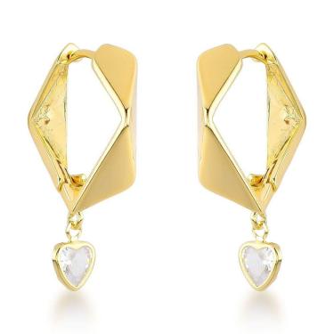 Imagem de Brincos De Argola Com Pingente De Coração Em Zircônia - Banhados A Ouro 18k Dourado