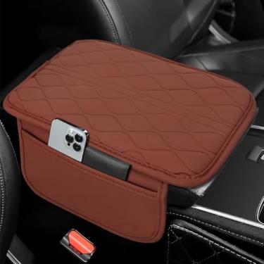 Imagem de HQRNYP Capa de console central de carro, capa de descanso de braço para carro, almofada protetora de caixa de assento de braço de couro com 2 sacos de armazenamento, proteção universal para corrimão