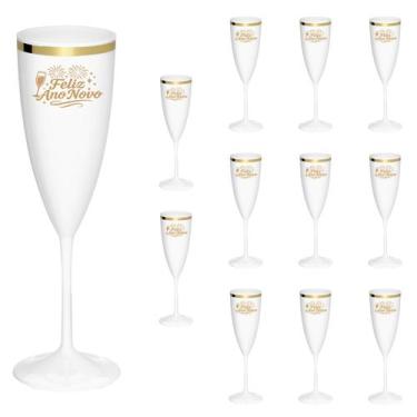 Imagem de Taça Espumante Ano Novo 170ml Acrílico Borda Dourada 12pçs - NEOPLAS, 