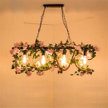 Imagem de Luminária pendente estilo pastoral americano retrô com corda de cânhamo para restaurante, bar, cafeteria, loja de chá com leite, loja de roupas, decoração com plantas (4 lâmpadas).