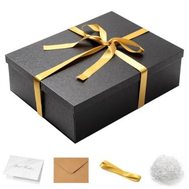 Imagem de Mefleet Caixa de presente grande com tampa para presentes de 40 x 30 x 20 cm, grandes caixas de presente pretas profundas, 1 pacote para Natal, aniversário, dia dos namorados, presentes de dia das