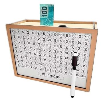 Imagem de Cofre Desafio em Madeira, Método Japonês de Economia, Caixa para Dinheiro com Objetivo de R$10.000, R$5.000 ou R$1.000, Estilo Puzzle