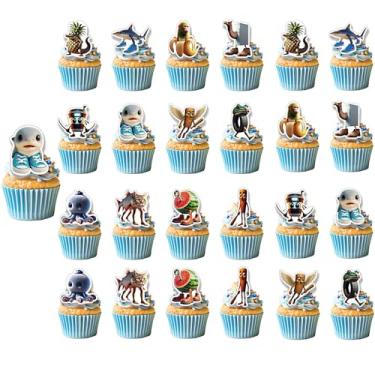 Imagem de Decorações de aniversário de Brainrot italiano, 24 peças de topo de bolo fofos para aniversário de Brainrot, adequado para festa italiana Brainrot e Tung Tung Sahur