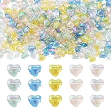 Imagem de Beadthoven 250 peças 5 cores contas de coração de acrílico transparente cor AB contas de coração de cristal cores mistas iridescentes colorido artesanato pônei espaçadores para fazer joias, pulseiras