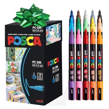Imagem de 15 marcadores de tinta Posca, marcadores Posca Fine 3M com pontas reversíveis, conjunto de canetas de tinta acrílica Posca | Canetas Posca para materiais de arte, tinta de tecido, marcadores de tecido, caneta de tinta, marcadores de arte