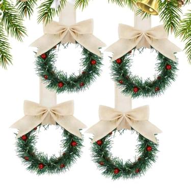 Imagem de Coroa De Natal Para Porta - 4 Peças de Decorações para Pendurar - Guirlanda de Natal com Bagas Vermelhas e Laço Suspensível | para Casa Interior Exterior Janela Cozinha Festa Casamento Quinta Lareira