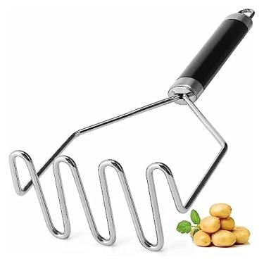 Imagem de Espremedor de batatas de aço inoxidável: Amasse batatas sem esforço, fácil de limpar com alça antiderrapante