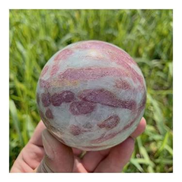Imagem de ASPROD Belos cristais naturais de quartzo rosa turmalina esfera Reiki pedras decoração bola pedras preciosas pedras primárias e minerais (tamanho: 7-7,5 cm)