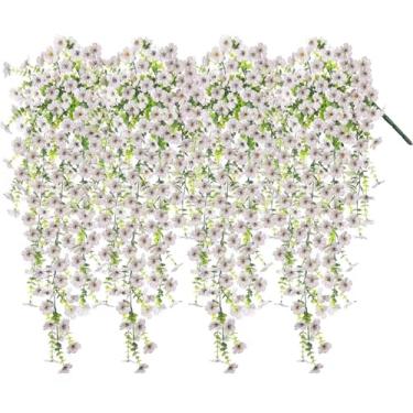 Imagem de Dakuailo Flores artificiais para pendurar, pacote com 4 flores de seda resistentes a UV para decoração ao ar livre, plantas falsas para varanda, pátio, caixa de janela (branca)
